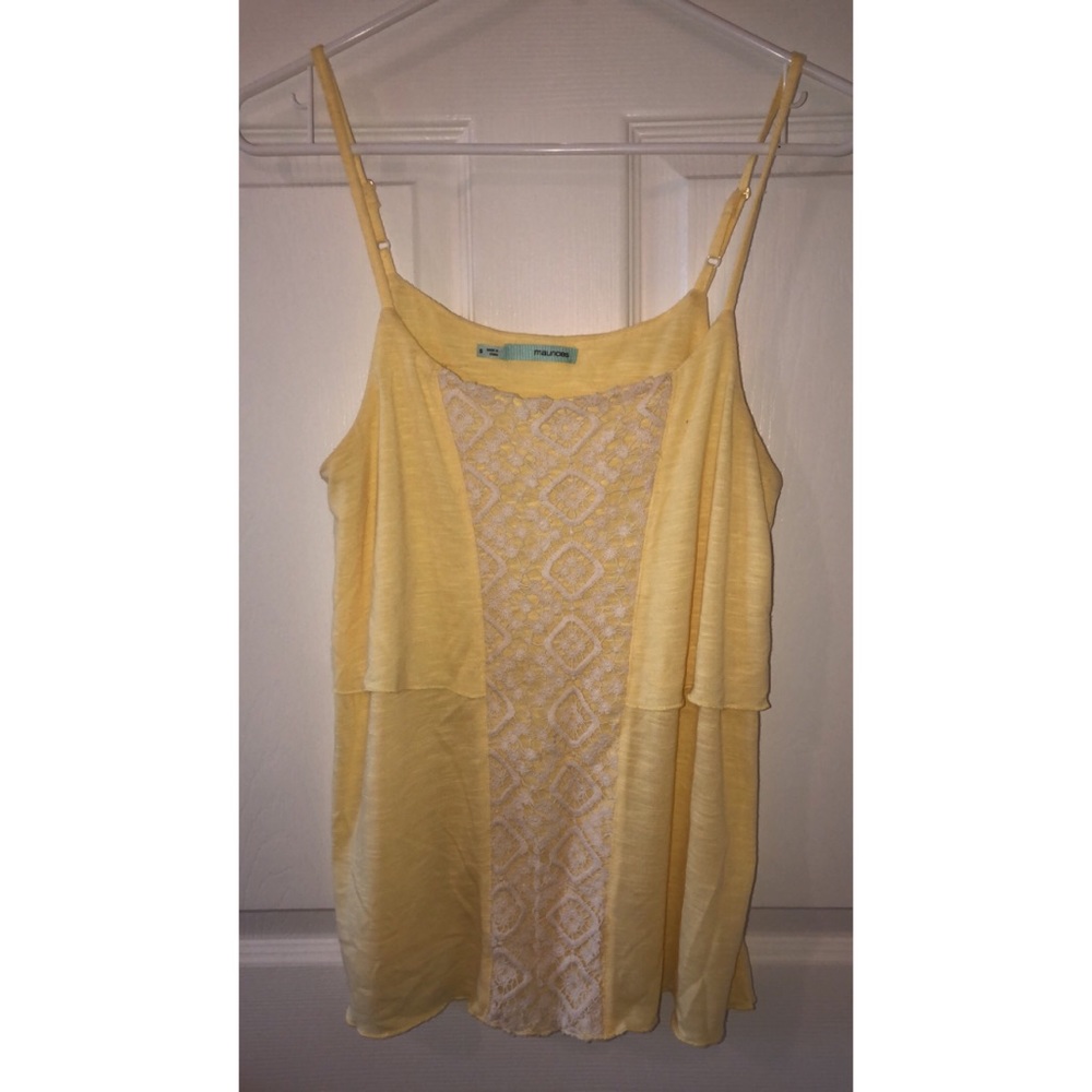 Yellow tank top with lace knit detailing